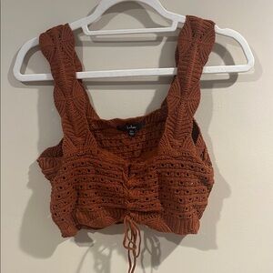 Lulus Brown Sleeveless Tie Front Crop Top